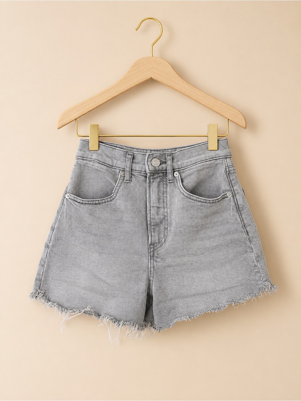 Express Gray High-Rise Frayed Hem Denim Shorts
